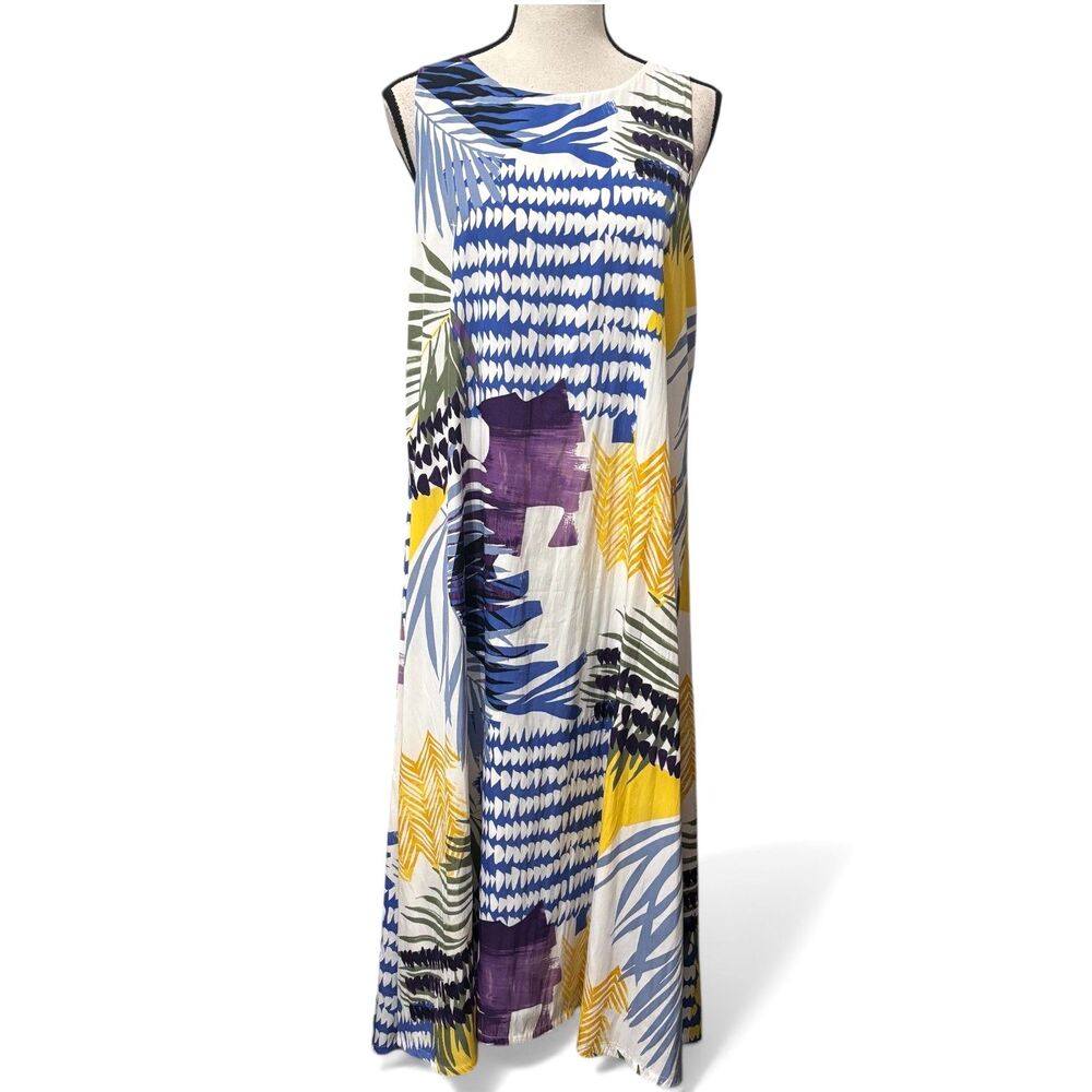 Chico's Sleeveless Abstract Collage Maxi Dress Sz 8 Tie-Back Multicolor